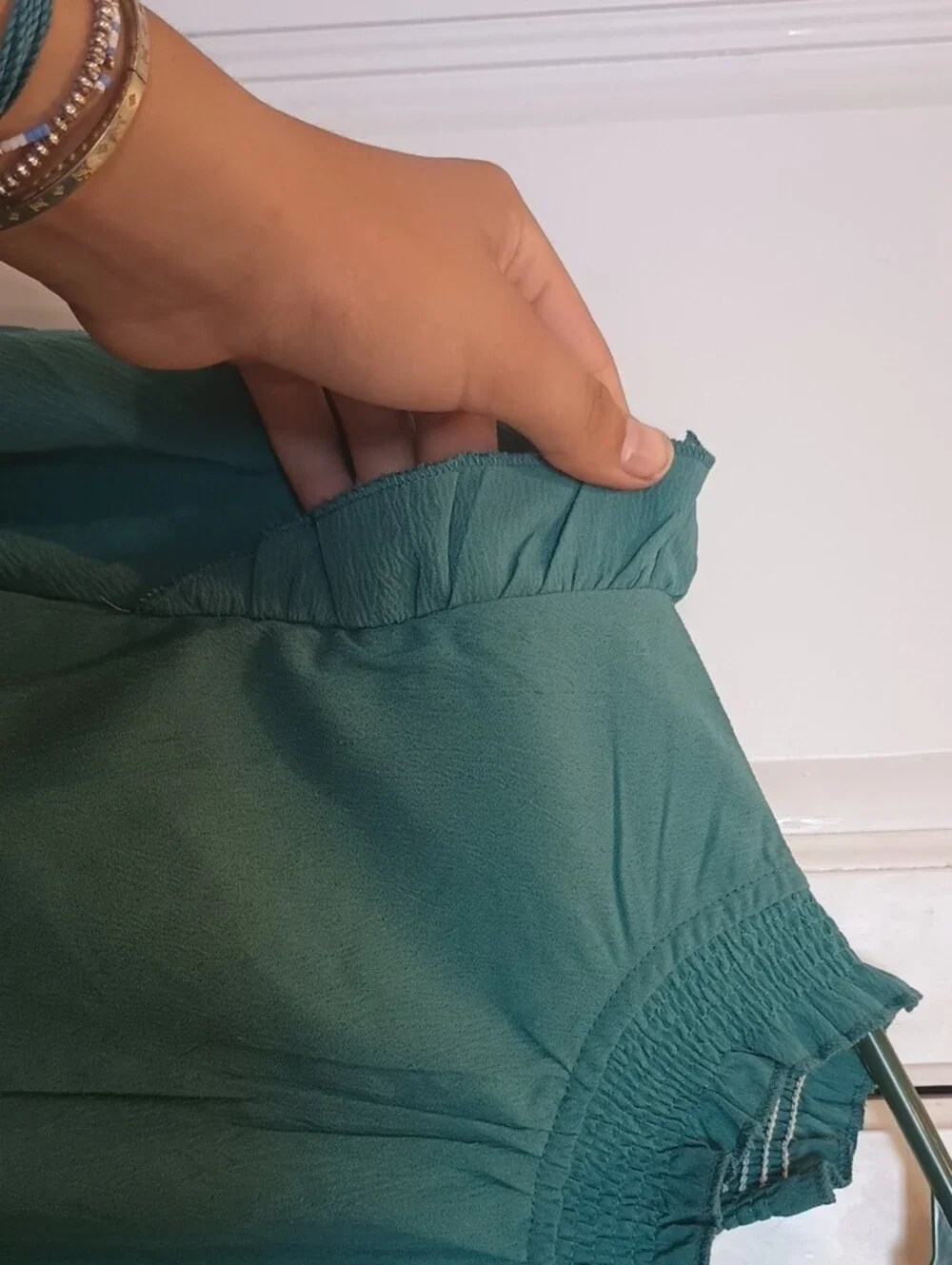 Smocked Neck Ruffle Long Sleeve Top - Teal